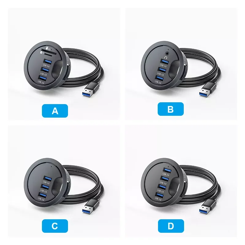 

USB HUB 3.0 Mount In Desk Docking Station With Multi USB 3.0 Adapter SD/TF Card Reader Headphone Desktop Organizer USB Splitter