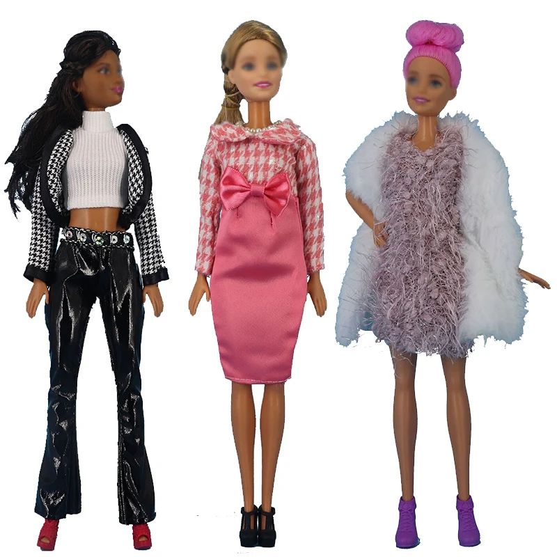 

3 Sets/Lot Handmade Clothes for Barbie Dolls Handsome Jacket Set Pink Dress Fur Coat Outfit Wear Doll Accessories Gifts