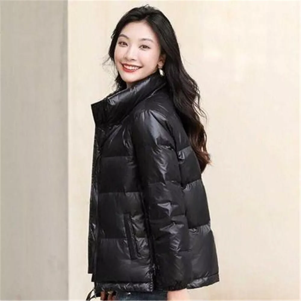 New2022 Coats Autumn Winter New Bright Face Down Cotton Padded Jacket Women Short Fashion Stand-Up Collar Short Coat Jackets