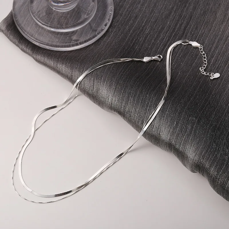 

Authentic 925 Sterling Silver Necklace Women Double Layer Snake Chains Minimalist Choker Necklaces 2022 Fine Jewelry For Woman