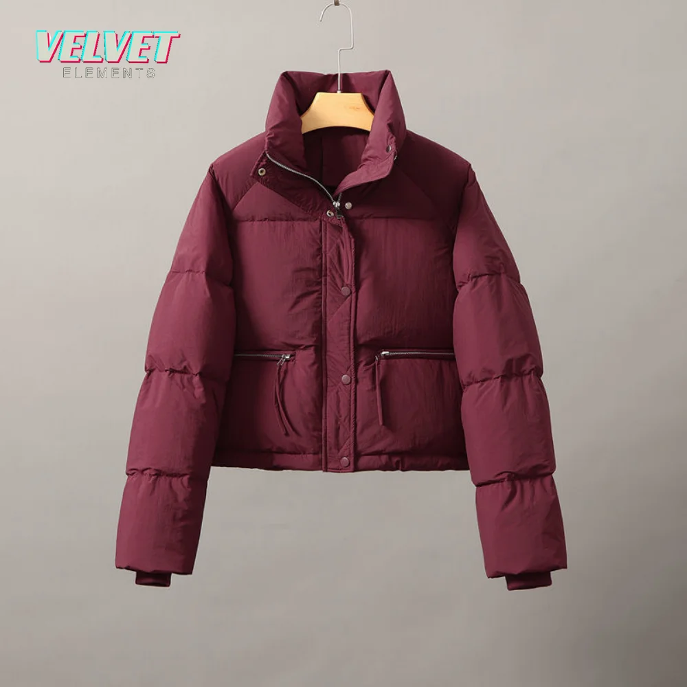 VelvetElements Women Winter Jacket Thick Stand Collar Warm Short Parkas Women Winter Coat Elegant Cotton Padded Jackets Female