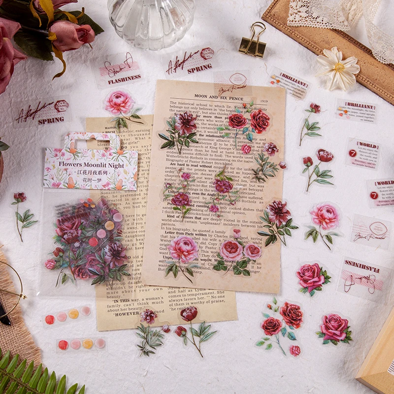 

30Pcs Plant Natural Flower Decorative Stationery Stickers Diary Scrapbook Waterproof Self-Adhesive Sticker Rose Daisy Decals