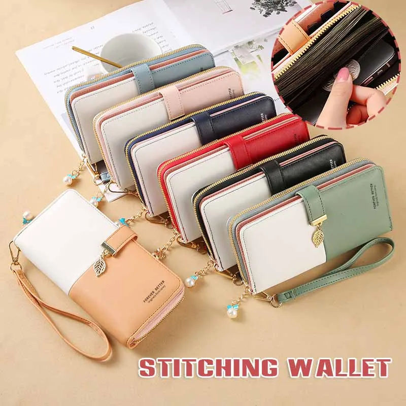 

Women's PU Wallet Color Block Zipper Purse Mini Handheld Money Pouch with Landyard for Outdoor Shopping PR Sale