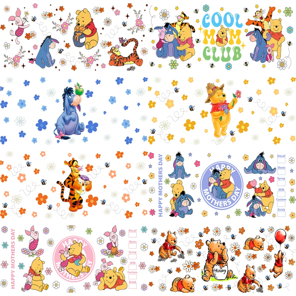 Фото Наклейки для кружек Honey Winnie Family Themed 3D UV DTF, 16 унций, милый дизайн ко Дню матери, DIY наклейки, подарочные наклейки для кружек №2