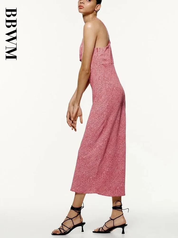 Женское платье на бретельках винтажное миди с открытой спиной и V-образным