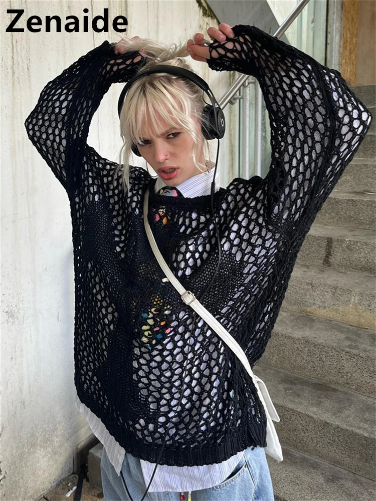 Женская трикотажная футболка с длинным рукавом Zenaide Просвечивающая Повседневная