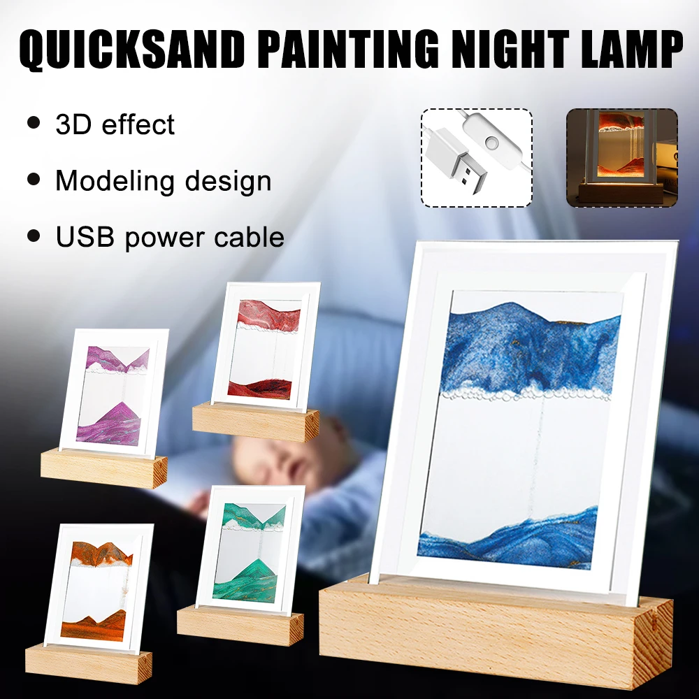 

LED Night Light Art Ornaments Moving Sand 3D Hourglass Deep Sea Sandscape In Motion Display Flowing Sand Frame For Home Decor