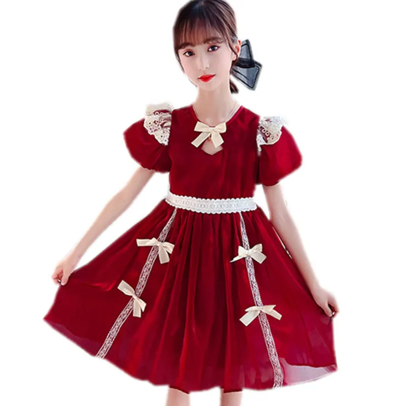 

Kids Luxury Dress Bowknot For Baby Girls Summer Short Sleeve Children Party Dress Princess High Quality Costumes 6 8 10 12 13Yrs