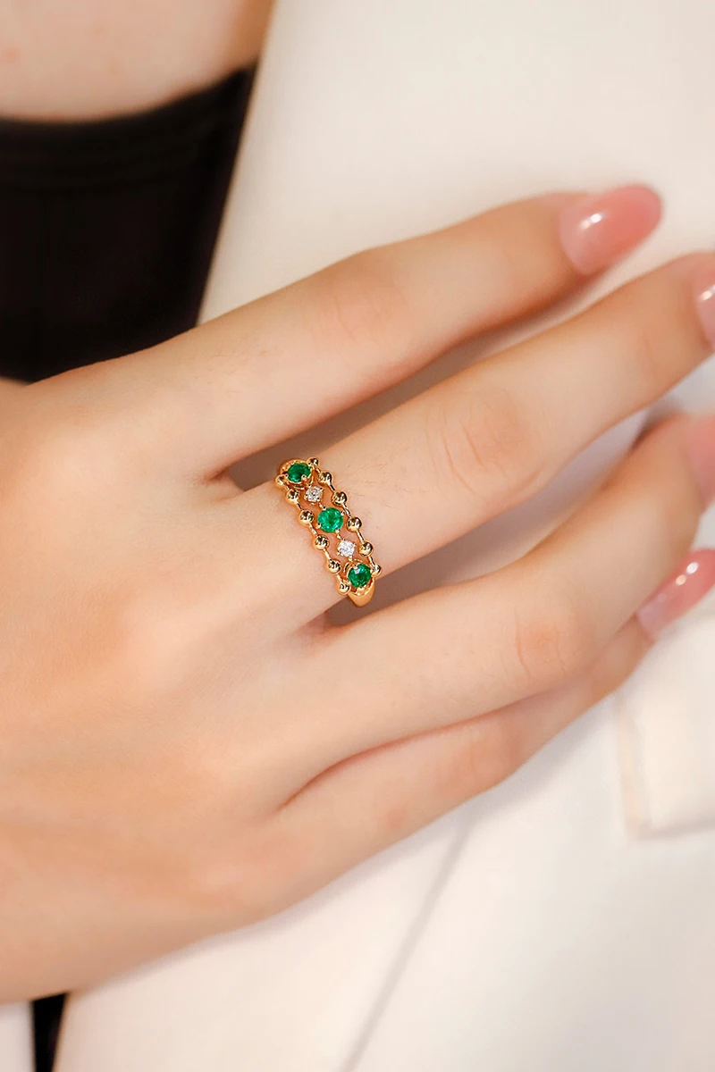 LUOWEND 18K кольца из желтого золота в романтическом стиле блестящие бриллианты