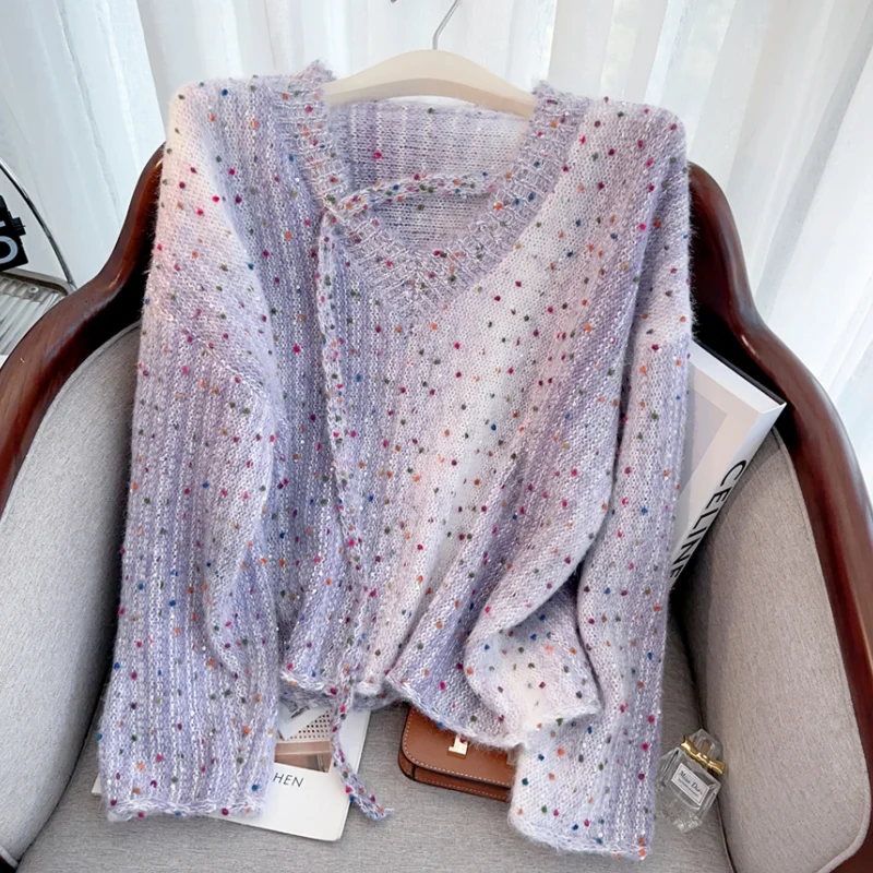 2024 новый серый свитер с v-образным вырезом модная зимняя женская одежда