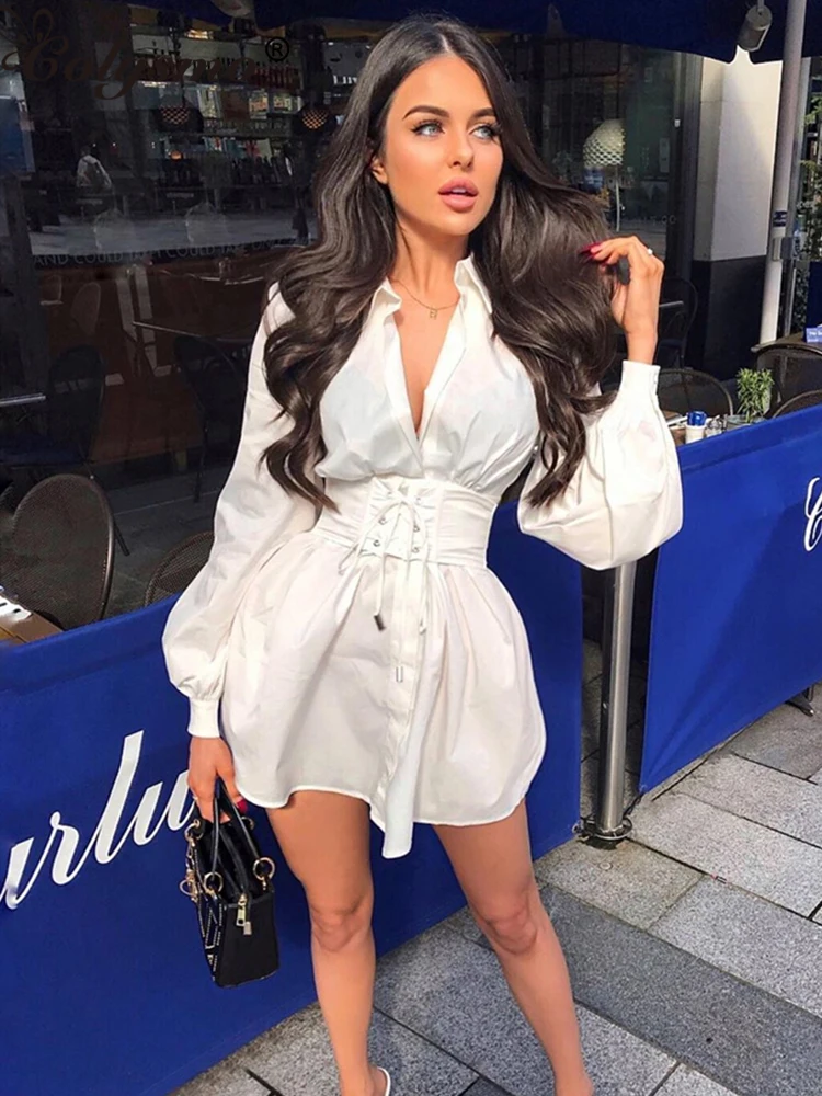 

Женское платье с длинным рукавом Colysmo, повседневное офисное платье с высокой талией и поясом, однотонное платье-рубашка розового цвета на ос...