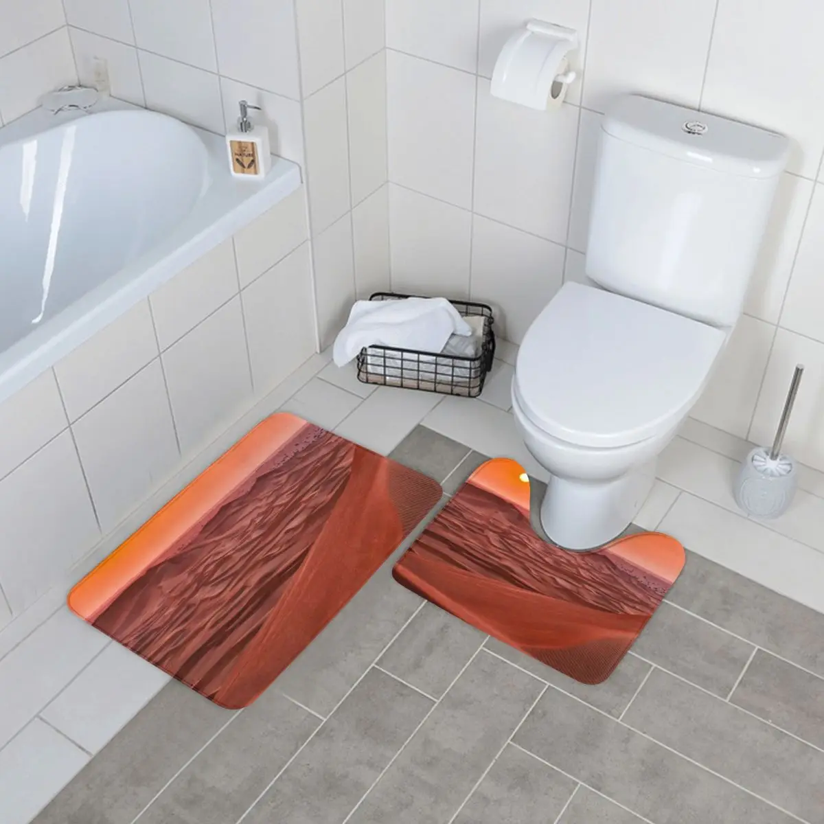 

Desert Landscape Bath Mat Sand Dune 2 Pieces Soft Toilet Bathroom Mat Set Modern Polyester Bathroom Rug