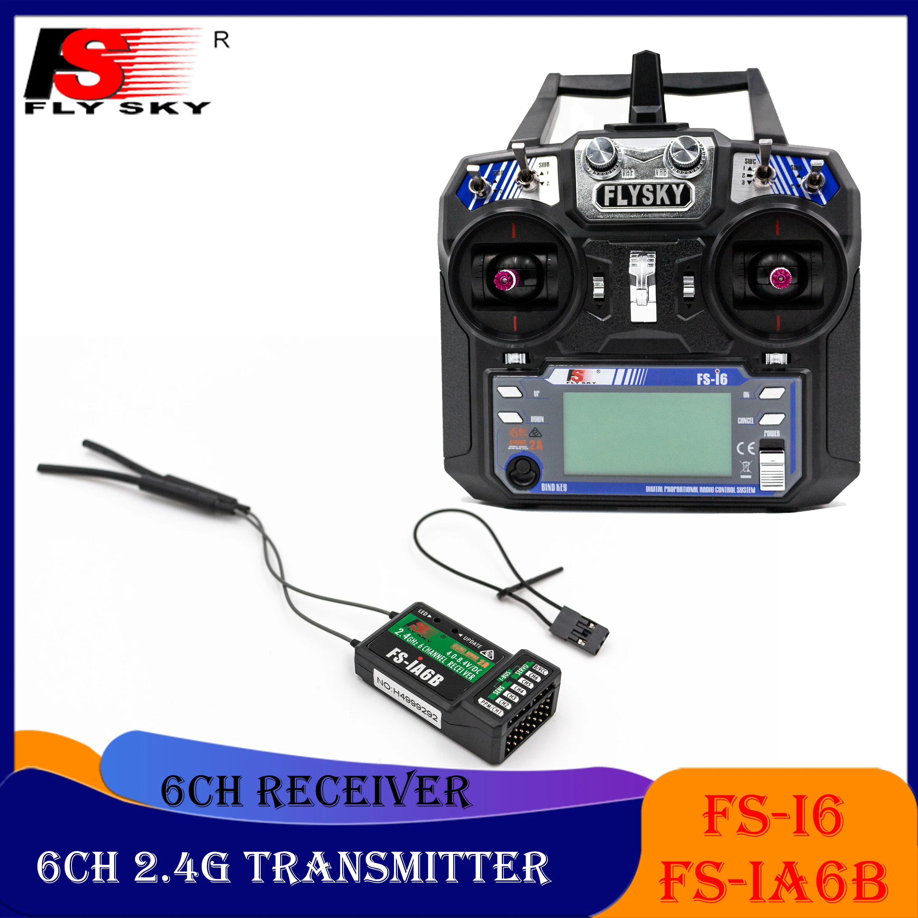 FLYSKY FS- I6 6CH Transmitter 2.4G Remote Controller with FS-iA6B 6-channel Receiver for RC Fixed-wing Glider Helicopter Model