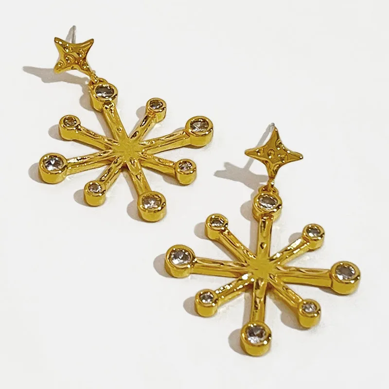 

Peri'sBox Delicate Cz Gold Color Snowflake Drop Earrings Women Firework Starburst Dangle Earrings серьги Wedding Bridal Jewelry
