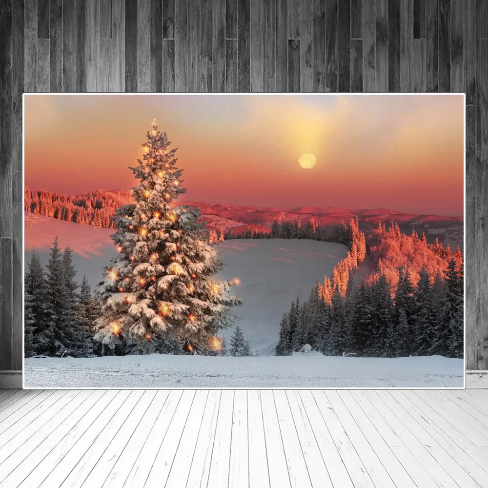 

Christmas Tree Winter Snow Forest Scenery Photography Backdrops Custom Party Home Decoration Studio Photo Booth Backgrounds