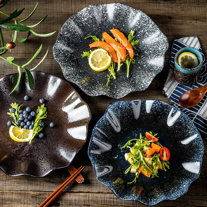 

Керамическая посуда, креативная обеденная тарелка в форме листа лотоса, блюдо для хранения закусок, глубокие тарелки, аксессуары для фрукто...