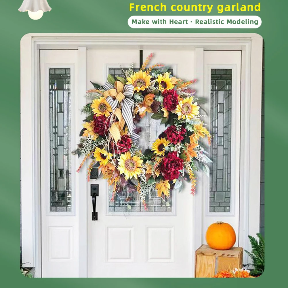 

Farmhouse Front Door Wreath Artificial Sunflower Garland Autumn Decoration Seasonal Home Party Decorations