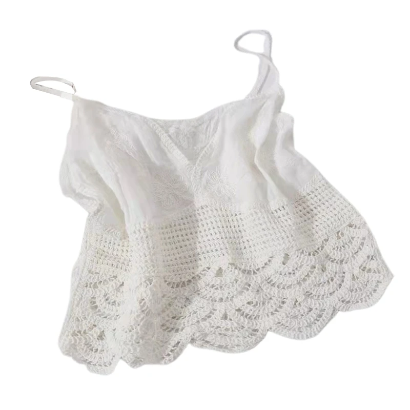 

Женский Кружевной укороченный топ на бретелях-спагетти, ажурный вязаный крючком топ с асимметричным волнистым подолом, Привлекательный То...