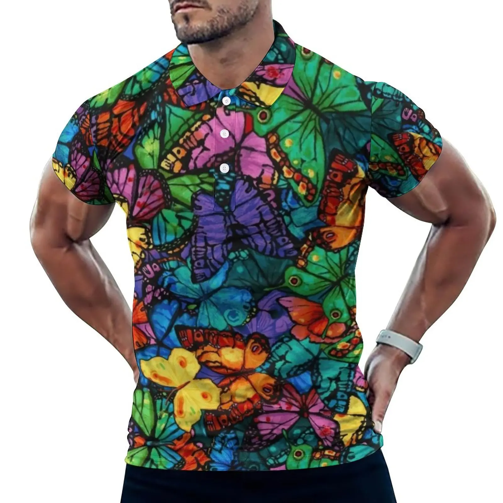 

Красочные винтажные повседневные рубашки-поло с бабочками, женская футболка с графическим рисунком и коротким рукавом, летняя уличная одеж...