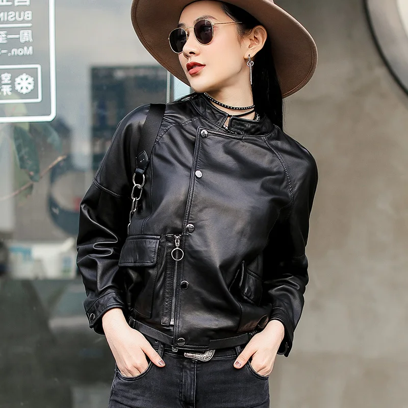 

2023 Spring Winter New Women 100% Real Sheepskin Genuine Leather Office Motorcycle Jacket Coats Ladies Sheepskin Jacket OT1878