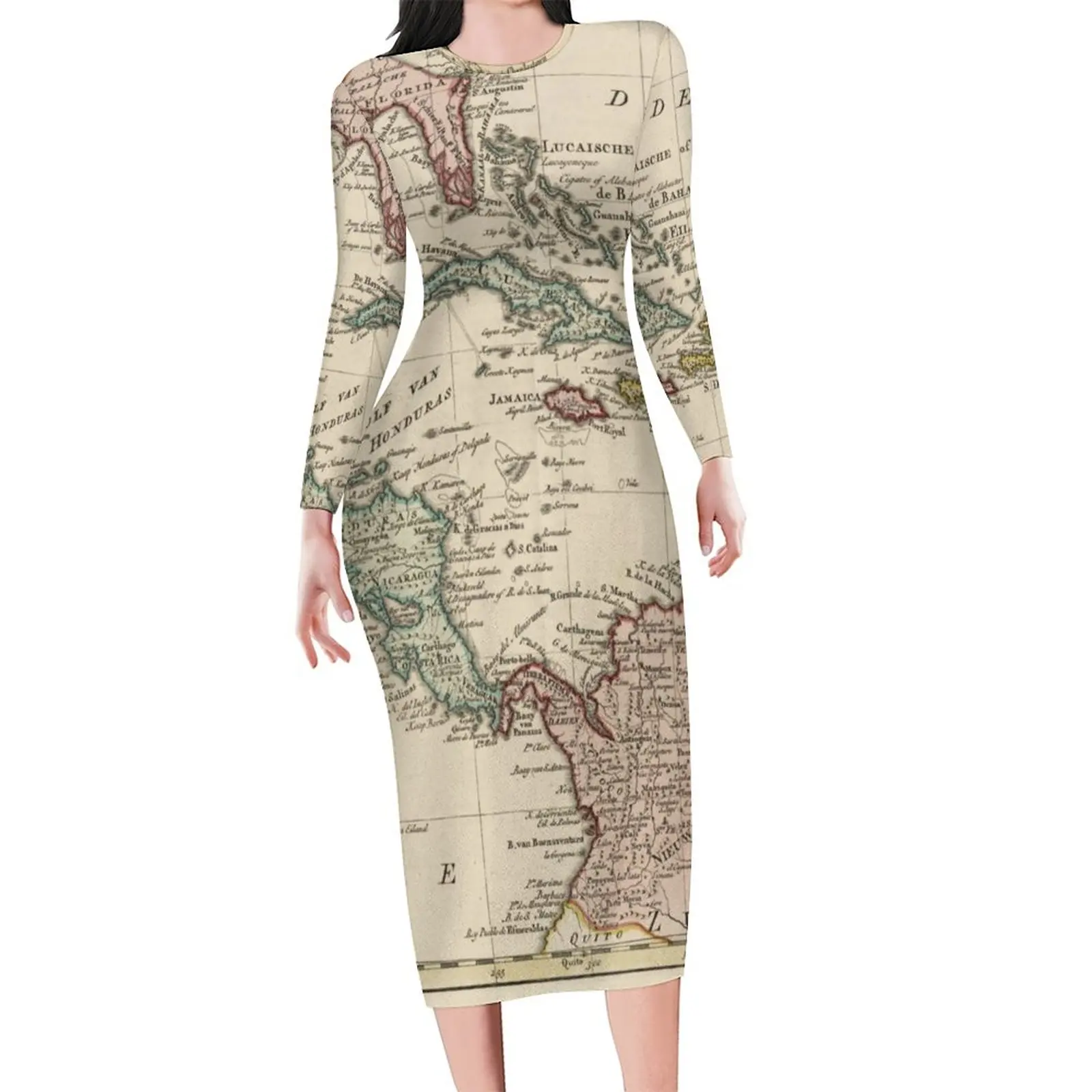 

Винтажное платье с принтом карты, женская уличная одежда в стиле западной и Карибского моря, облегающее платье, весенние элегантные платья, платья большого размера с графическим принтом