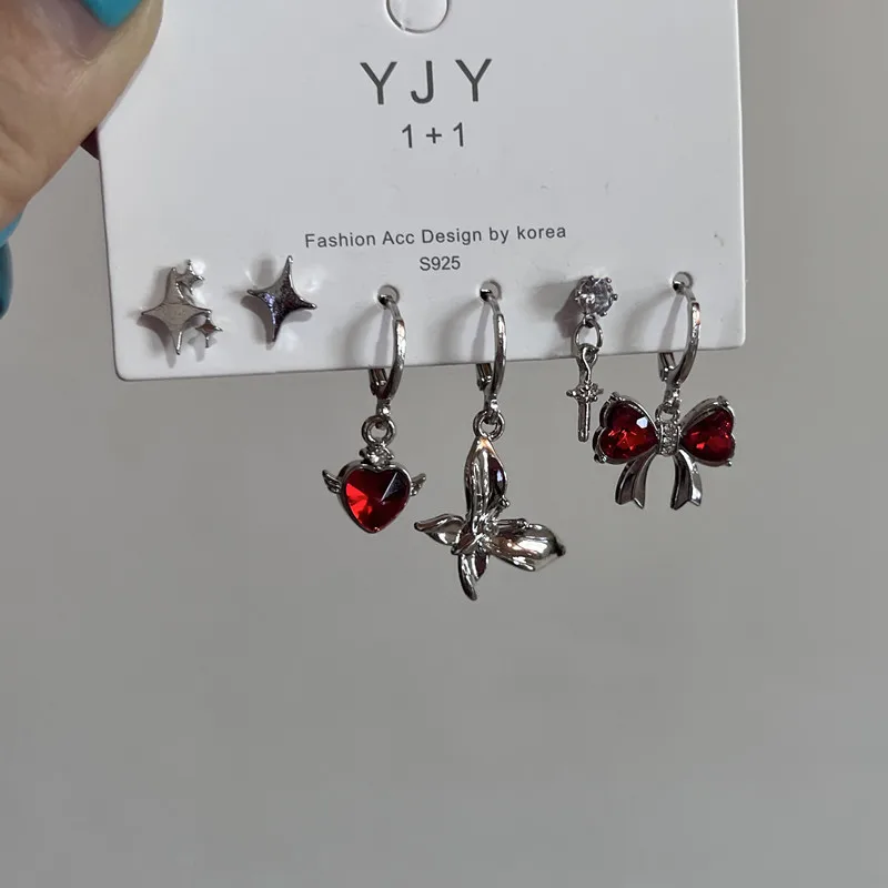 Набор женских сережек Goth с черной бабочкой и кристаллами в виде звезд