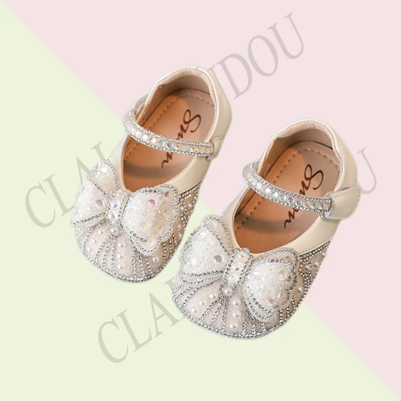 Туфли детские кожаные бежевые с блестками 12-15 5 см