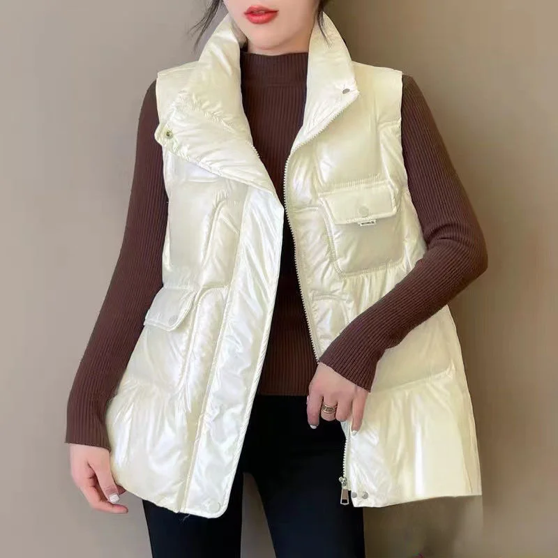 

women's down cotton vest Autumn and winter new Korean style fashion stand collar loose thickened short ves