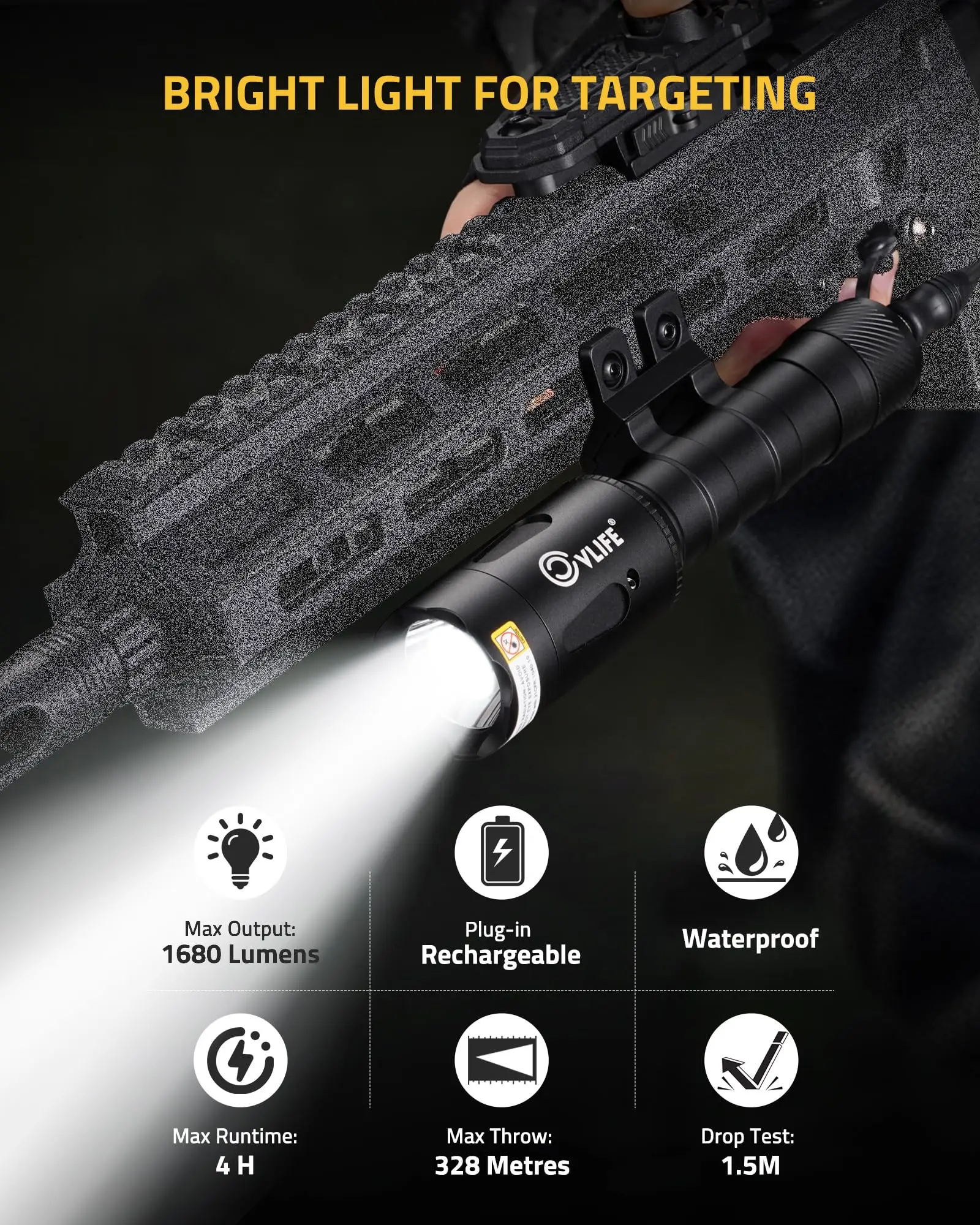 Тактический фонарик 1680 люмен для винтовки с зеленым лучом Лазерный