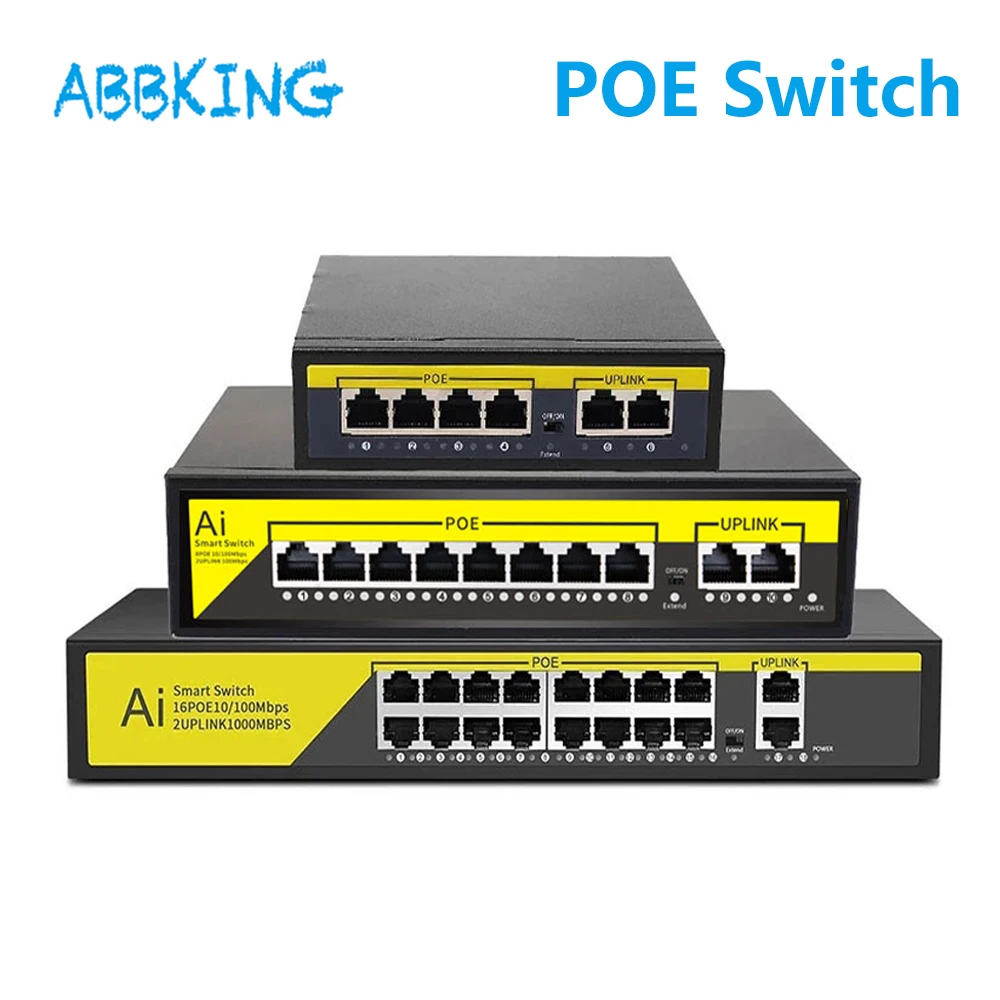 POE коммутатор 48 В, 4/8/16 портов, Ethernet 10/100 Мбит/с, IEEE 802,3 af/at