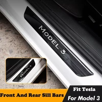 stainless steel car door sill scuff plate for tesla model 3 welcome pedal strip carbon fiber type door decoration wrap cover