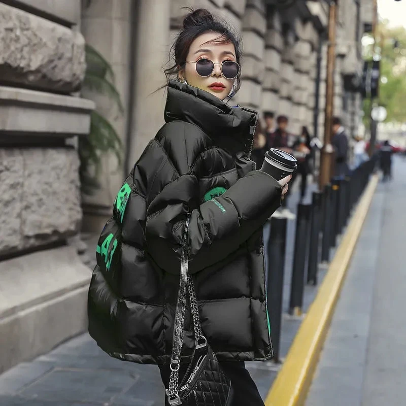 Women White Duck Down Coats Loose Letters Print Warm Parkas Casual Winter Down Jackets Stand Collar Thick Teen Girl Female New