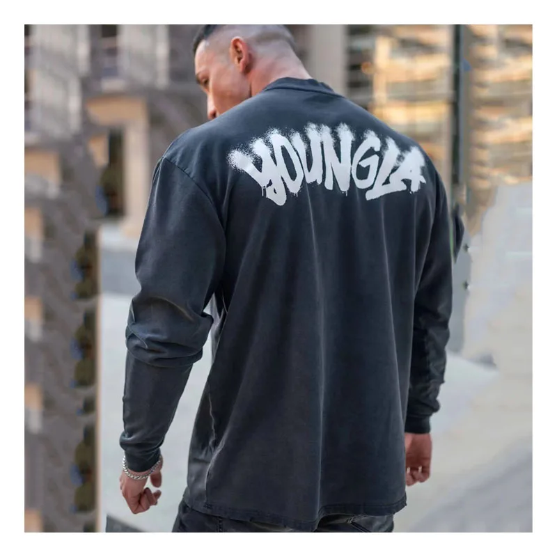 

Hole To Do Old Long Sleeve T-shirt Men Autumn Winter Half High Neck T-shirt Men Loose Sports T-shirt Outdoor Fitness ClothesTop