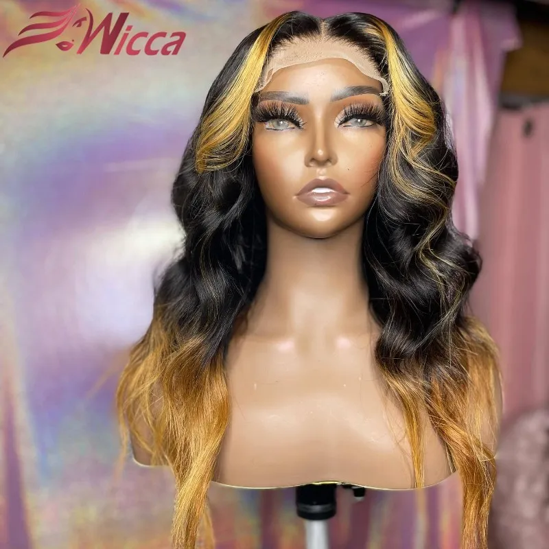 

Omber Honey Blonde Colored 13x4 Lace Front Human Hair Wigs For Women 180% PrePlucked Brazilian Remy Wavy Lace Frontal Wigs