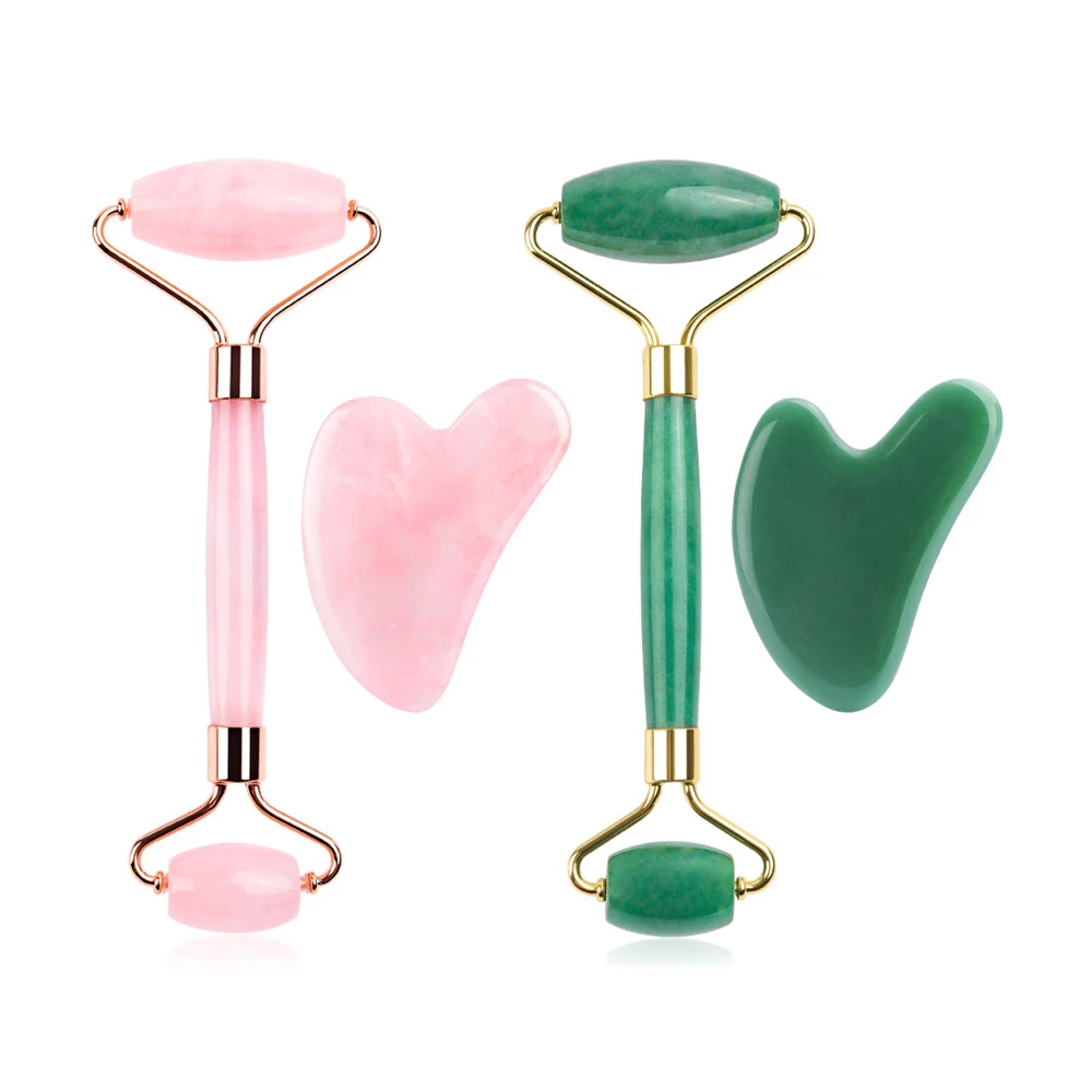 

Facial Gua Sha Roller Massage Set Jade Face-lift Tightening Massage Tools Body Slimming Wrinkle Removal Gua Sha Board & Roller