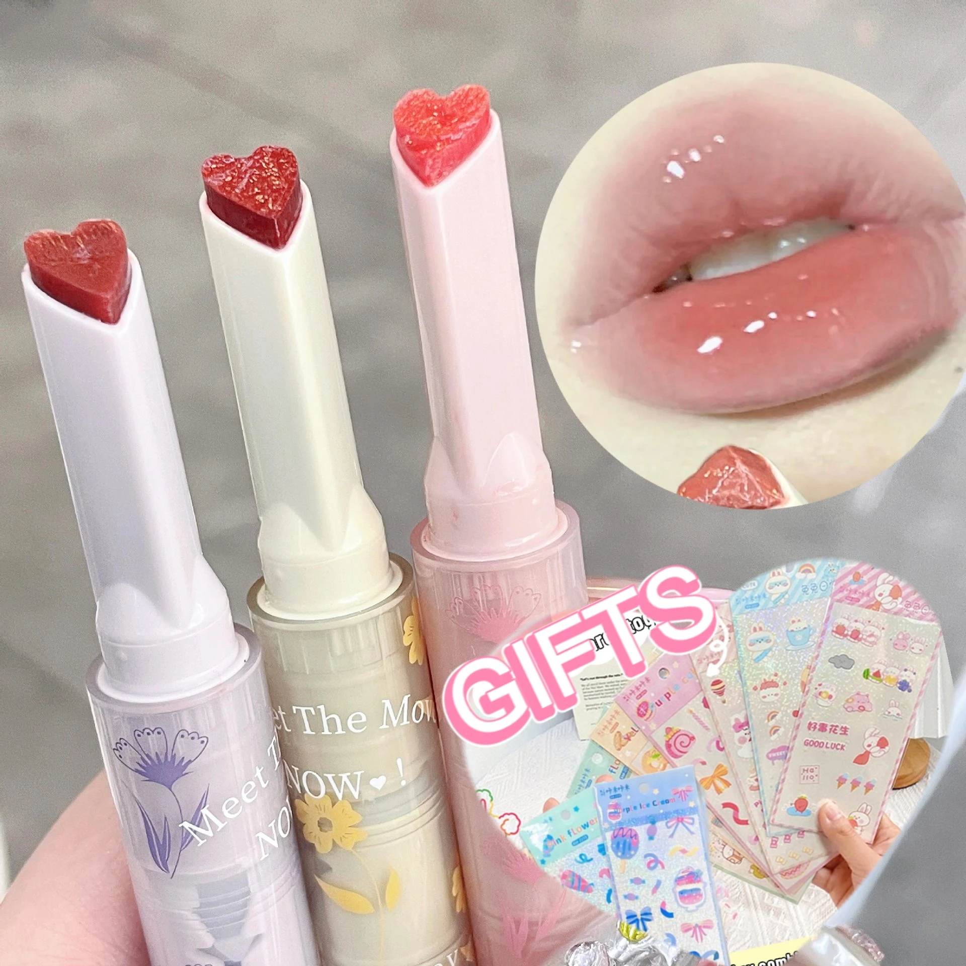 Florette Clear Lip Glaze Flower Love Jelly Mirror Lipstick Waterproof Non-stick Cup Lipstick Transparent Korea Makeup Wholesale