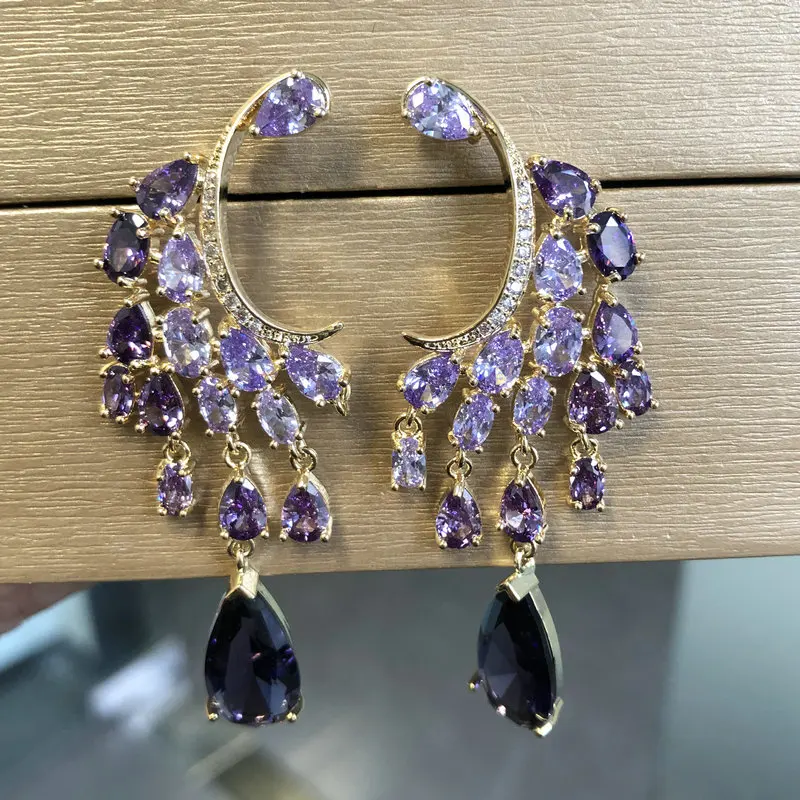 

Bilincolor Fashion Purple Tassel Earring for Women Wedding