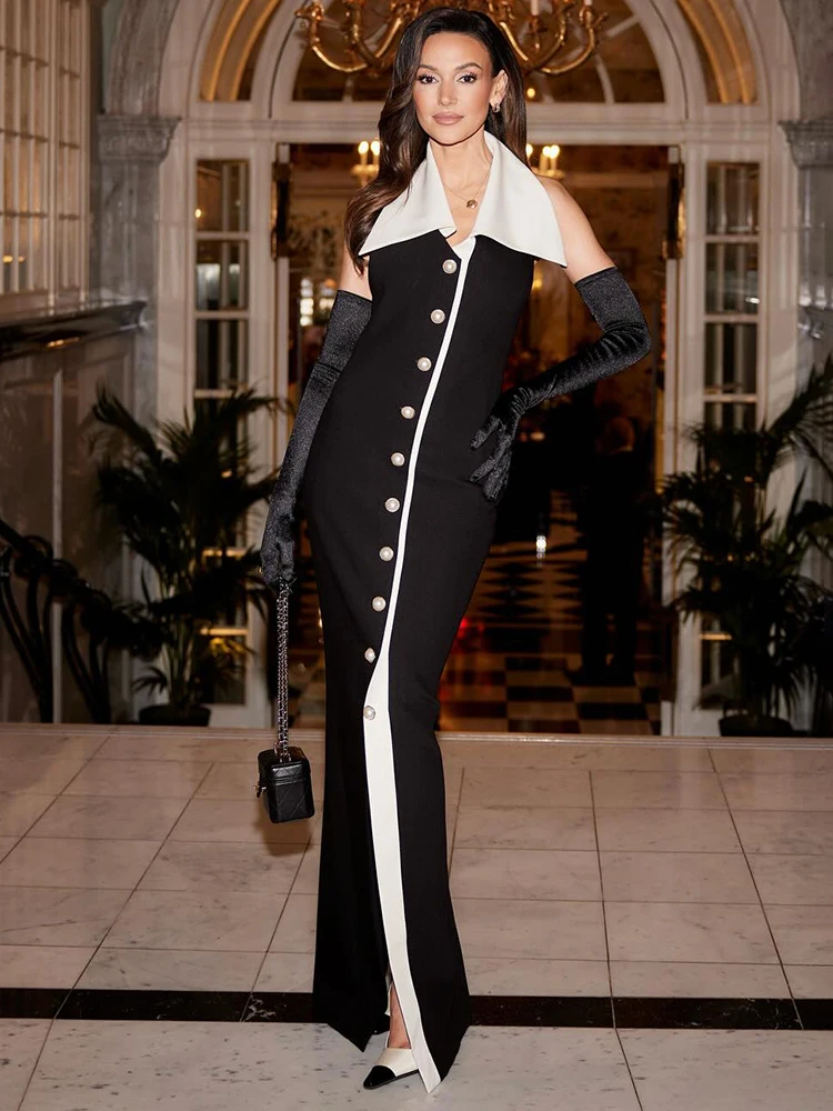 VC Вечернее черное платье миди трапециевидной формы с жемчужными пуговицами