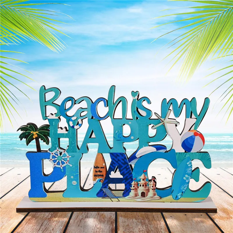 

Beach Home Welcome Signs Wooden Craft Ocean Style Miniatures Desktop Ornament Home Office Decoration