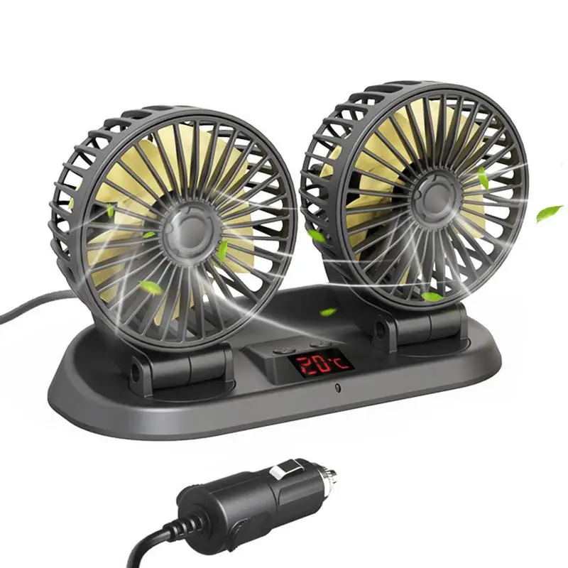 

Электрический автомобильный вентилятор с двойной головкой, 3 скорости, мощный ветер, Регулируемый Электрический вентилятор с двойной головкой, Электрический автомобильный охлаждающий вентилятор с 360 градусами