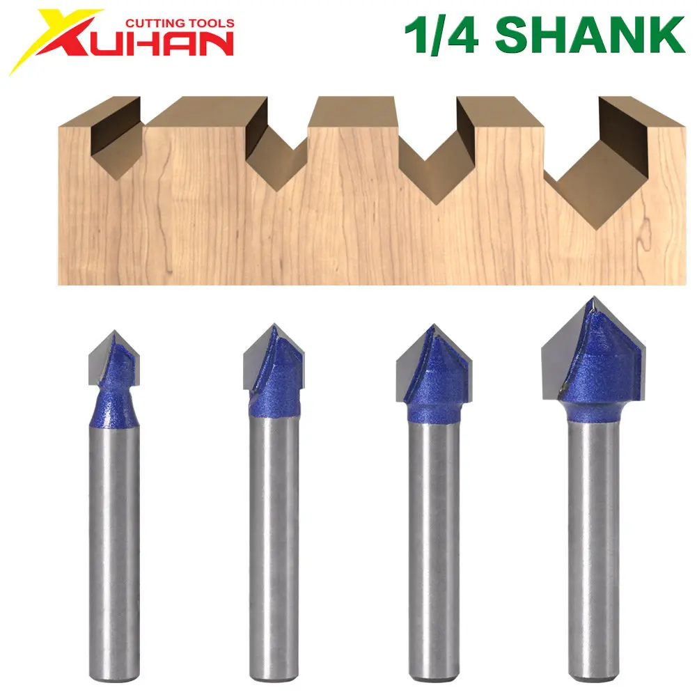 

1/4″ Shank 1/4" Shank 90 Degree V Groove Template V-Groove V Grooving Router Bitit Carbide Milling Cutter Wood Drilling