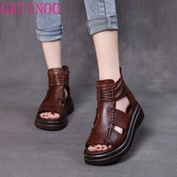 gktinoo 2022 new summer black women genuine leather sandals cool boots platform shoes wedges sandals women shoes outdoor sandals