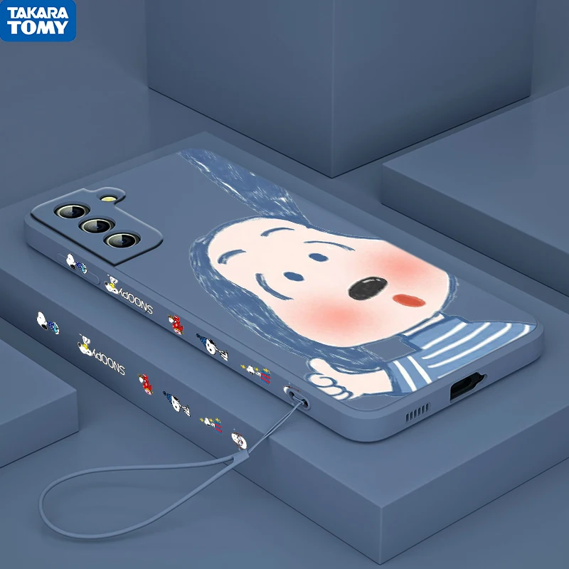 

Cute Snoopy Charlie Brown For Samsung Galaxy S22 S21 S20 S10 Note 20 10 Ultra Plus Pro FE Lite Liquid Left Rope Phone Case Cover