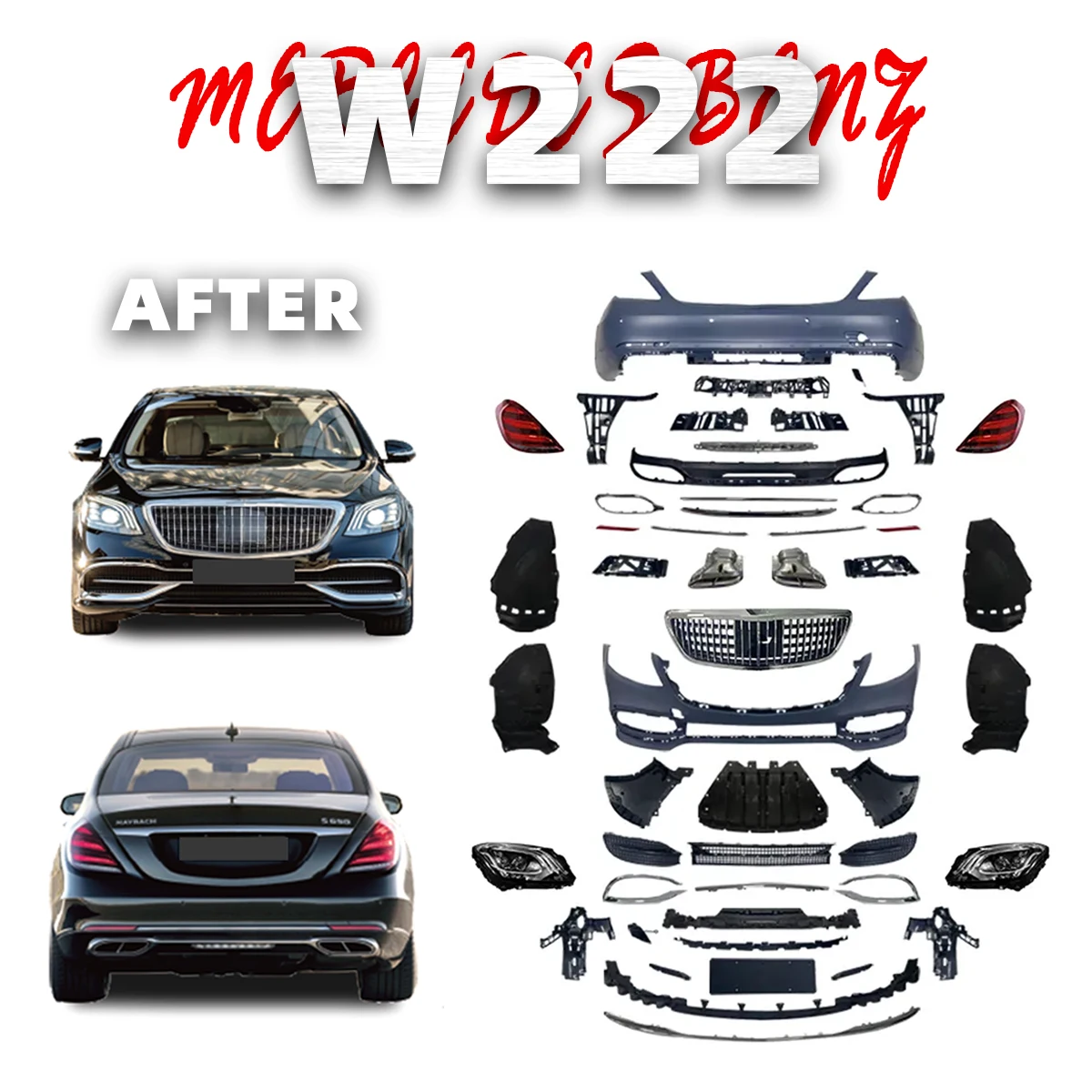 

Front Rear Bumper Headlights Taillights Fit For Mercedes-benz 2014-2018 W222 Upgrade Maybach Style Body Kit Car Accessories