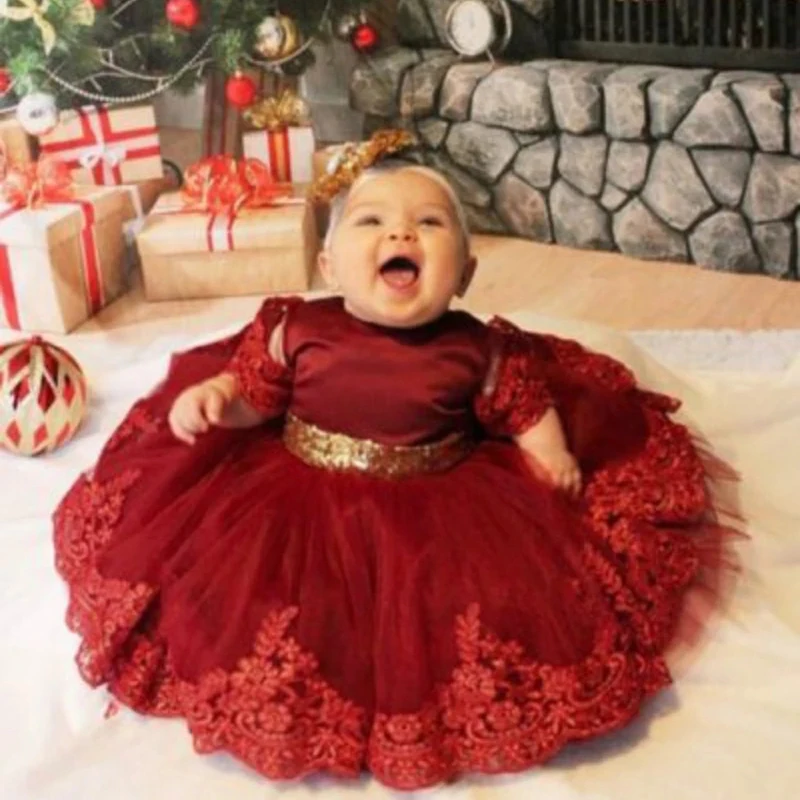 

Ceremony Infant 1st Birthday Dress For Baby Girl Clothes Sequin Dress Princess Dresses Party Baptism Clothing