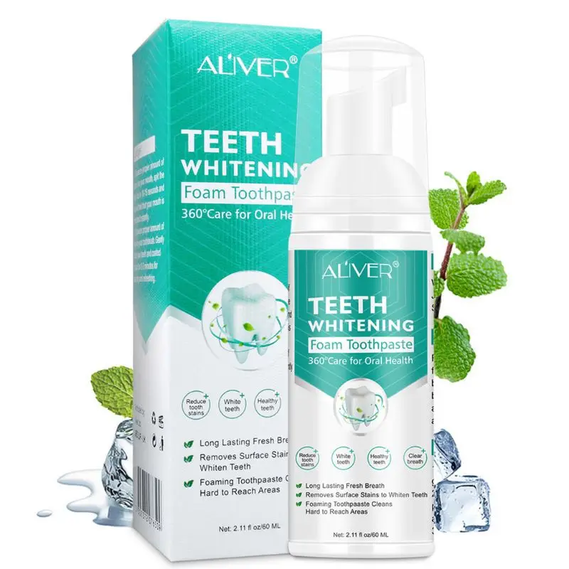 

60 мл зубная паста, отбеливающая пена, натуральный мусс для мытья рта, зубная отбеливающая зубная паста, гигиена полости рта, инструмент для дыхания и зубов