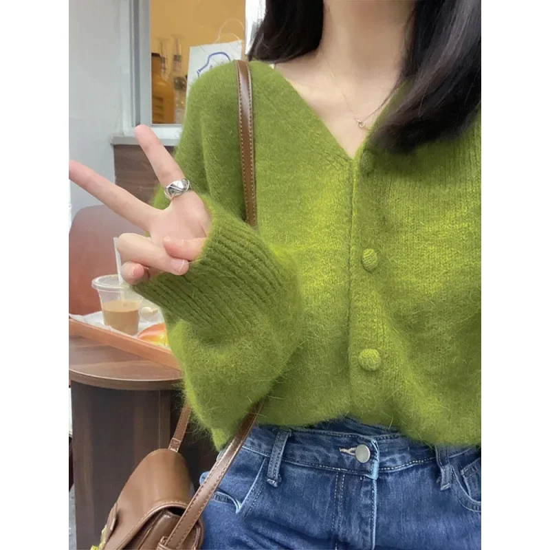 Новый Винтажный осенний вязаный кардиган с V-образным вырезом