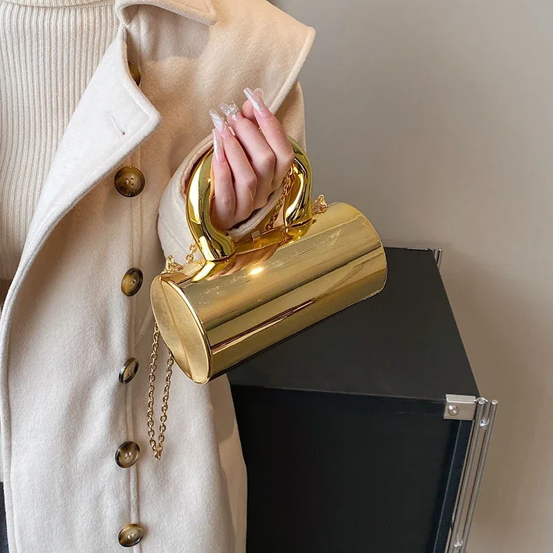 Вечерние клатчи с золотым цилиндром для женщин сумка через плечо цепочкой