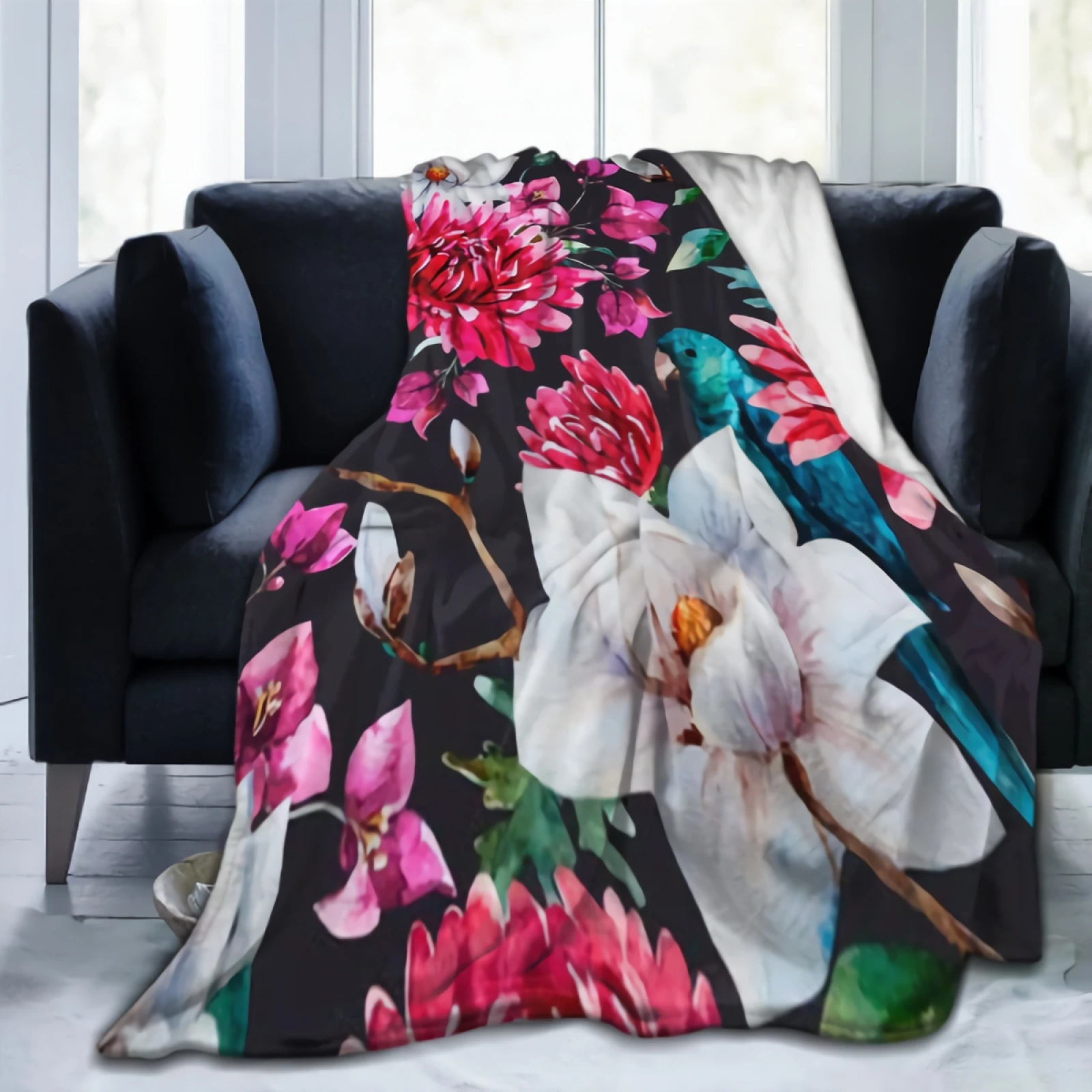 

Красивое Флисовое одеяло с хризантемой и магнолией, супермягкое удобное покрывало для кровати Anyako, размер 50x40 дюймов
