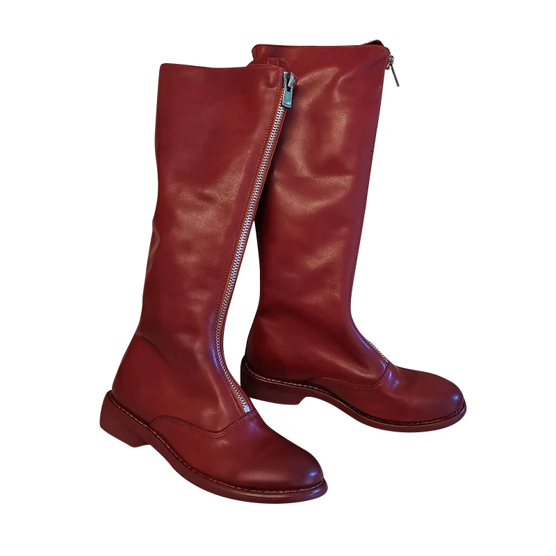 

Итальянские женские ботинки, мотоциклетные ботинки, увеличенная тонкость ног, Высококачественная кожа Napa, со стойкой